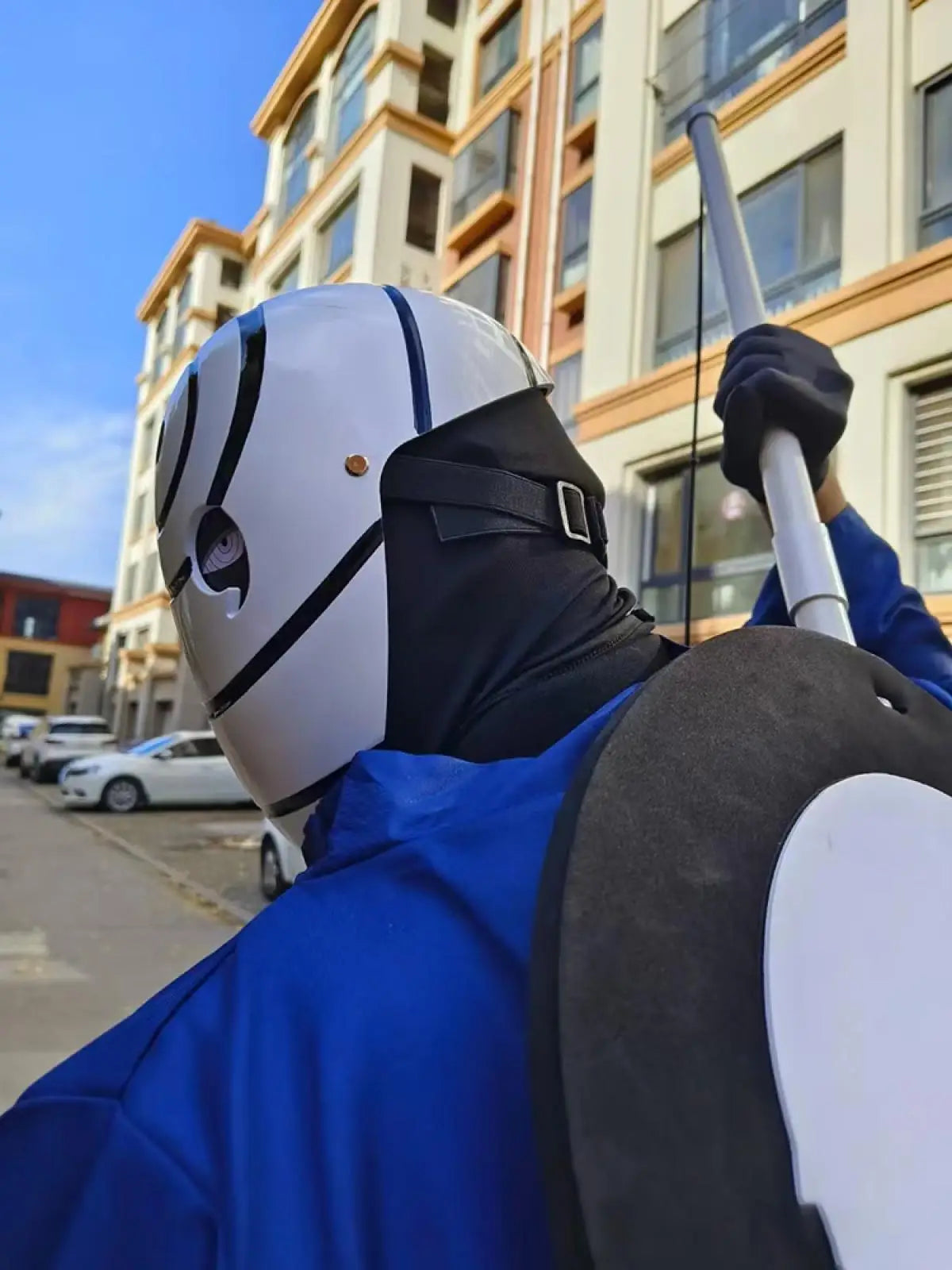 Akatsuki Tobi Uchiha Mask with LED Red Sharingan Eyes Glowing Full Face Cosplay Prop for Halloween Anime Convention Party