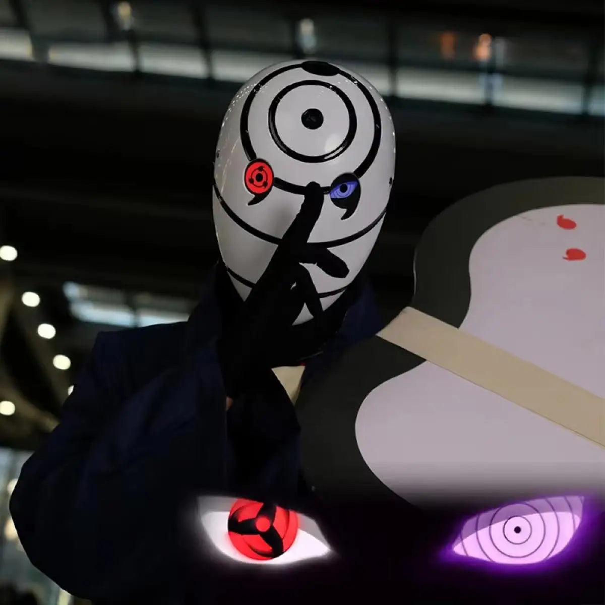 Akatsuki Tobi Uchiha Mask with LED Red Sharingan Eyes Glowing Full Face Cosplay Prop for Halloween Anime Convention Party