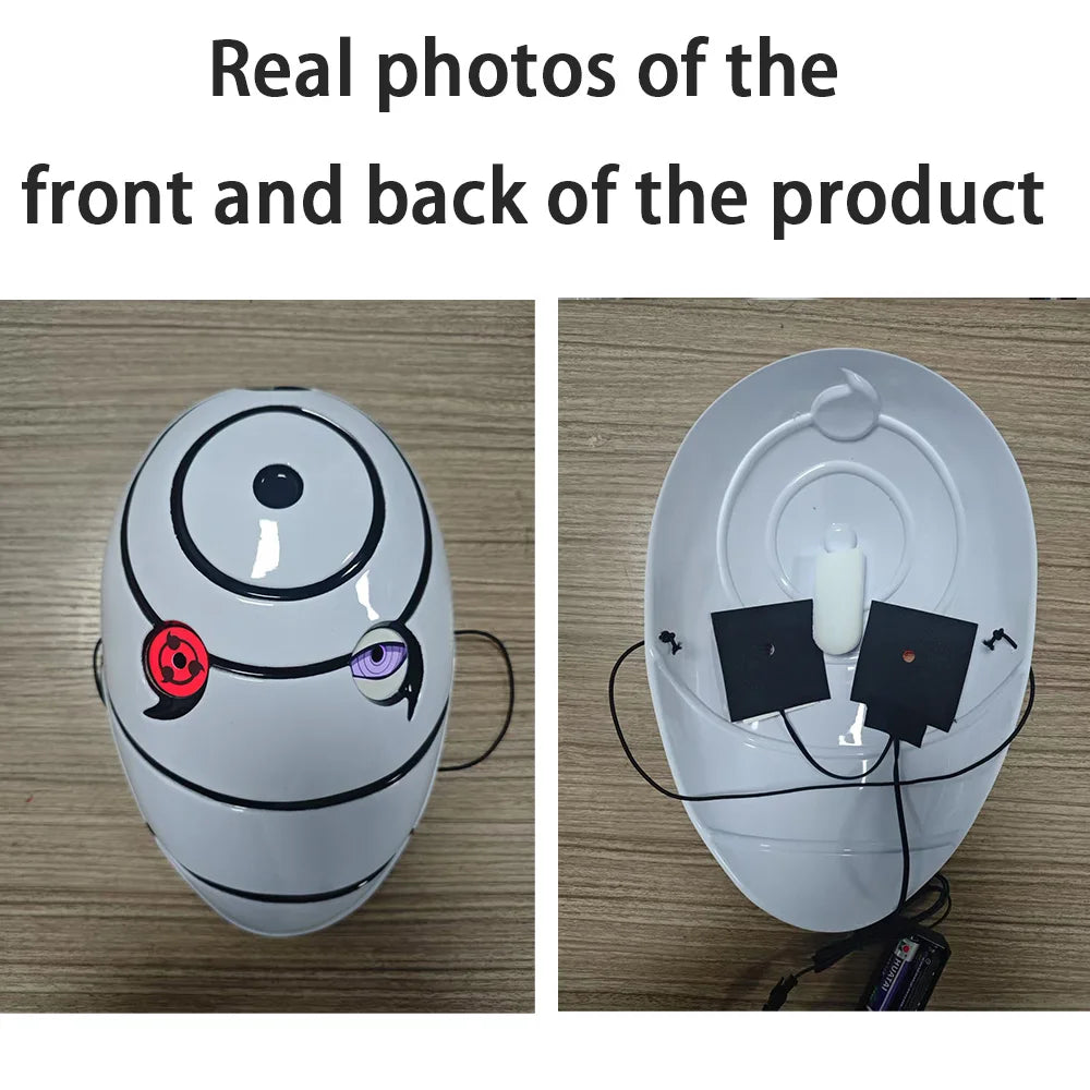 Akatsuki Tobi Uchiha Mask with LED Red Sharingan Eyes Glowing Full Face Cosplay Prop for Halloween Anime Convention Party