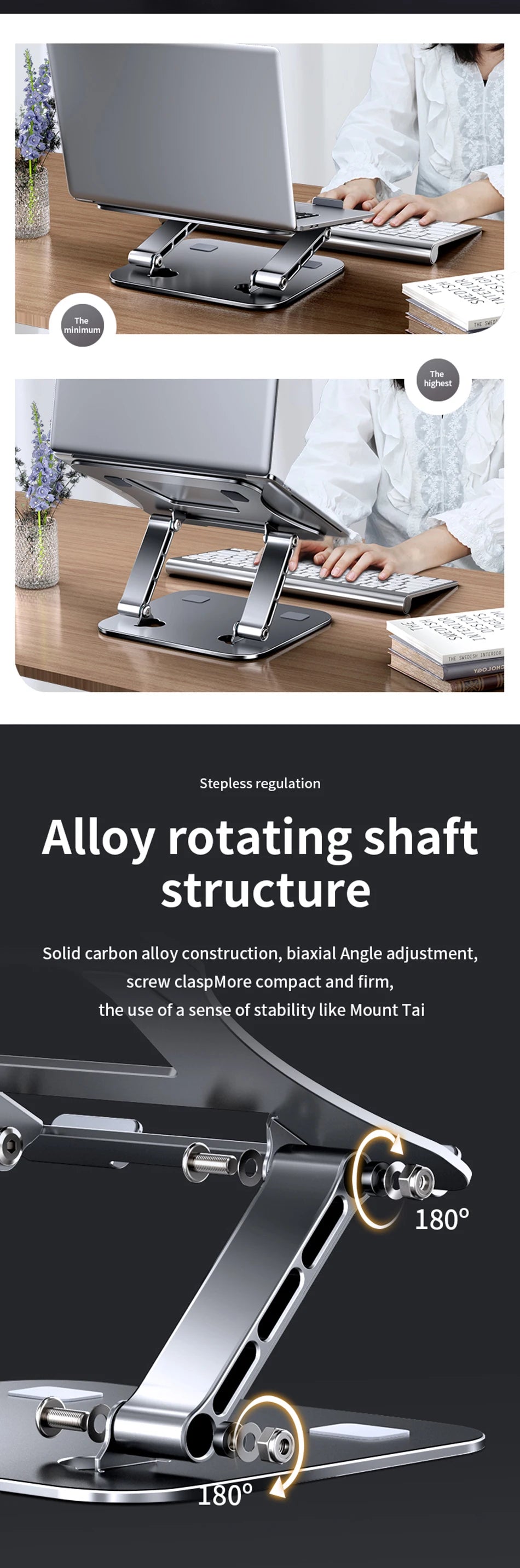 Tablet Stand Adjustable Aluminum Alloy Laptop Tablet up to 17 "Laptop Portable Folding Stand Cooling Stand Support