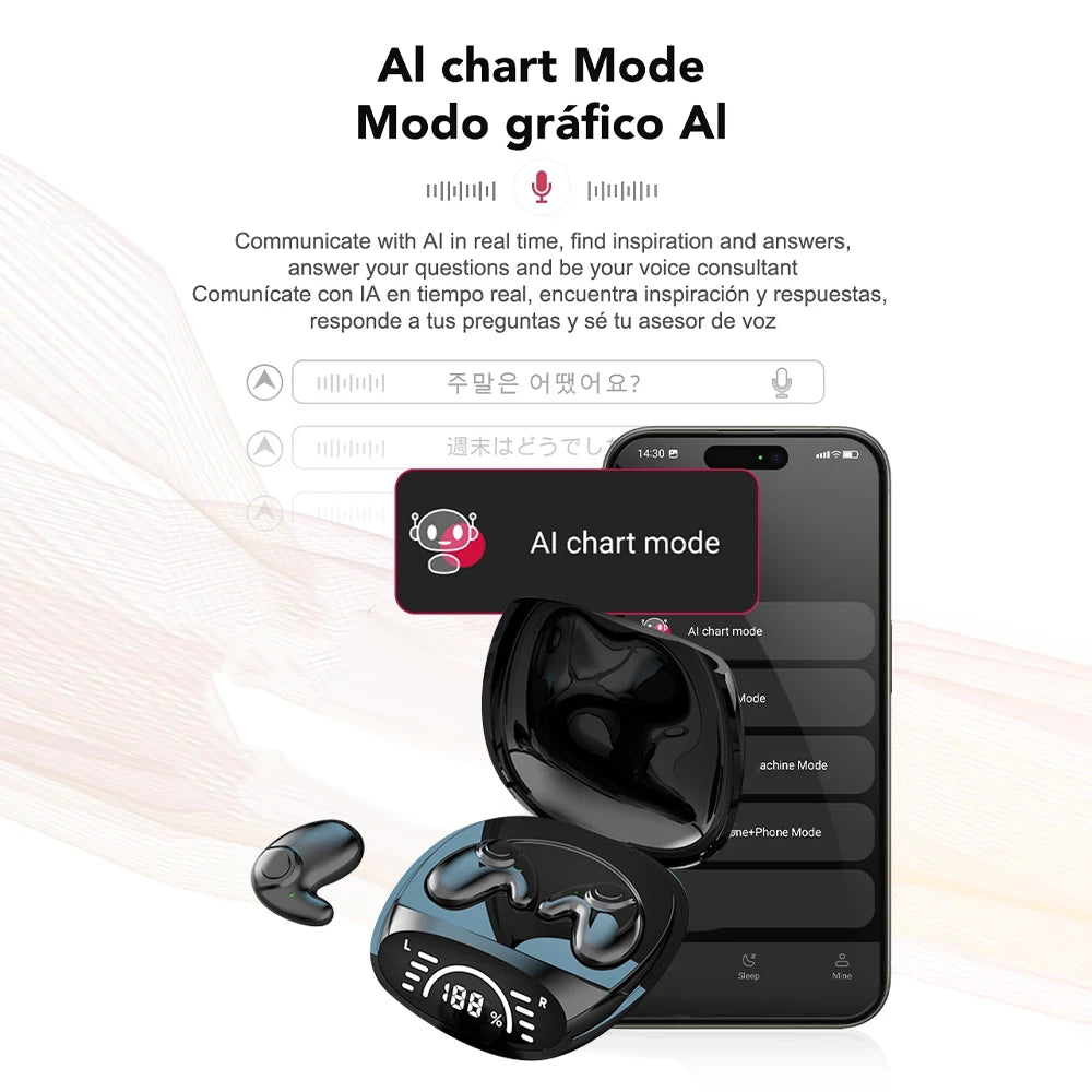 Bluetooth 5.3 AI Translation Earphones Support 135 Language Wireless Headphones Sleep Headsets HiFi Noise Reduction Earbuds