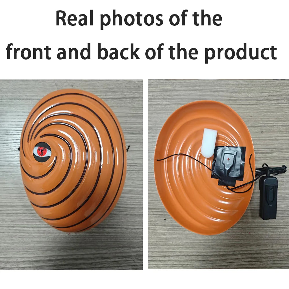 Akatsuki Tobi Uchiha Mask with LED Red Sharingan Eyes Glowing Full Face Cosplay Prop for Halloween Anime Convention Party