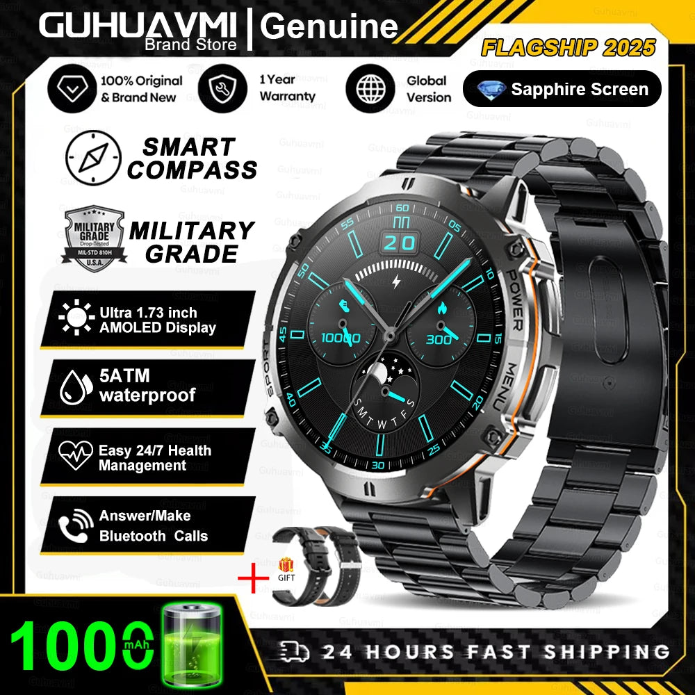 T-Rex 3 Military Grade 1000mAh Battery Smart Watch 10ATM Waterproof GPS Compass Altimeter Call AMOLED Men Swim Sports Smartwatch