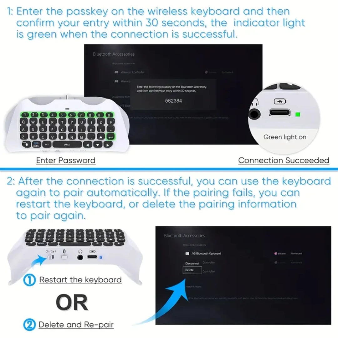 For PS5 Wireless Controller Keyboard Wireless 3.0 Mini Portable Gamepad Chatpad With Built-in Speaker & 3.5MM Audio Jack For Pla