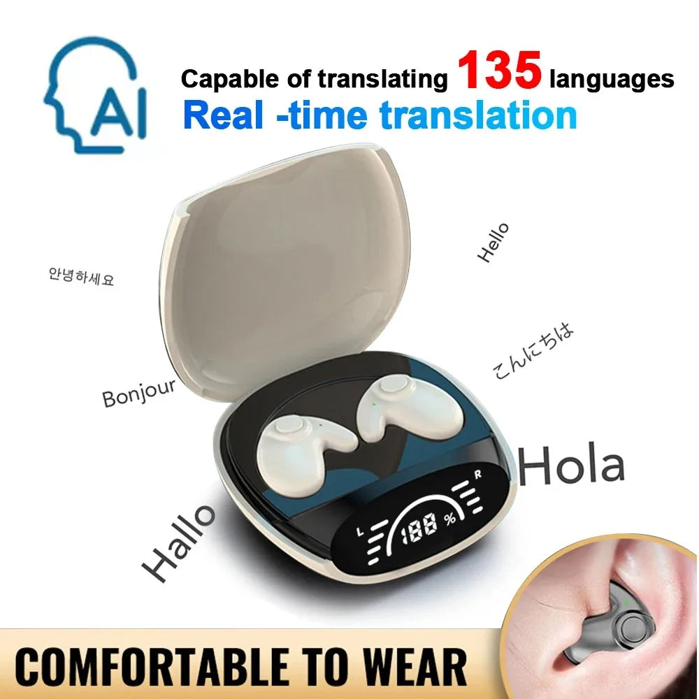 Bluetooth 5.3 AI Translation Earphones Support 135 Language Wireless Headphones Sleep Headsets HiFi Noise Reduction Earbuds