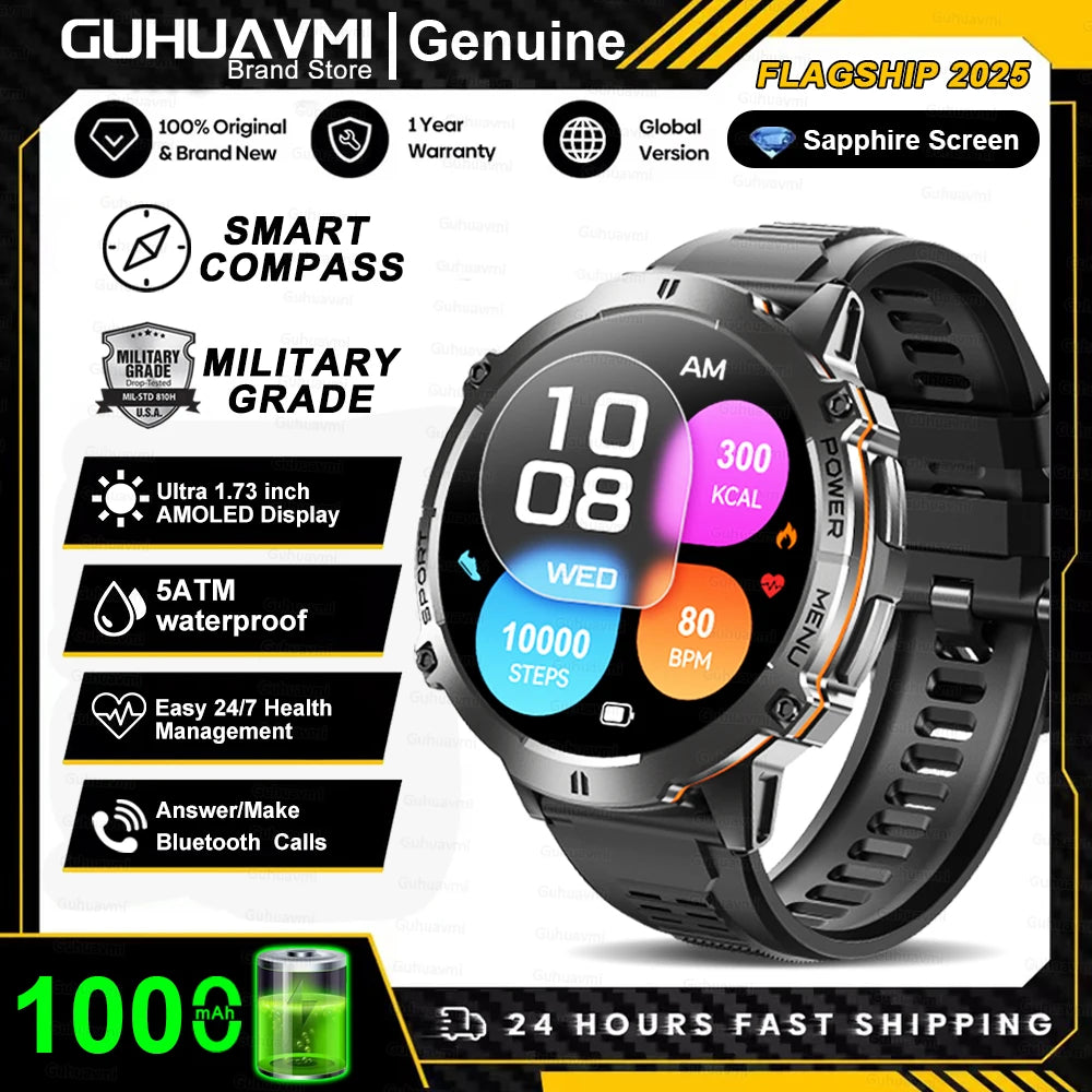 T-Rex 3 Military Grade 1000mAh Battery Smart Watch 10ATM Waterproof GPS Compass Altimeter Call AMOLED Men Swim Sports Smartwatch