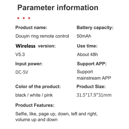 For TikTok Ring Bluetooth Remote Control Fingertip Selfie Video Controller Automatic Page Turner Browsing For Mobile Phone