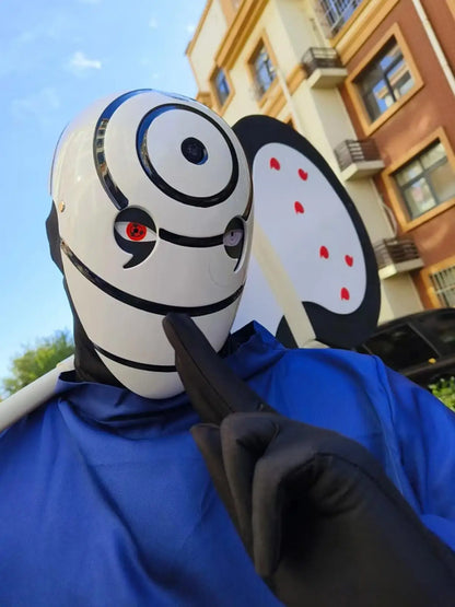 Akatsuki Tobi Uchiha Mask with LED Red Sharingan Eyes Glowing Full Face Cosplay Prop for Halloween Anime Convention Party