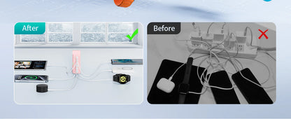 100W 6-Port GaN Quick Charge Hub - PD 3.0 Type C and USB A Charging Case - for Cell Phone Tablet Laptop