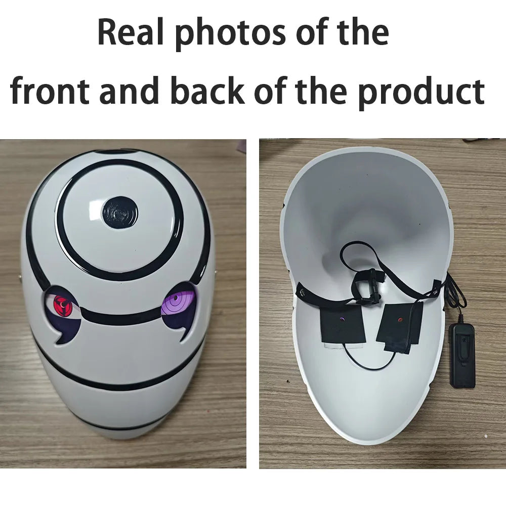 Akatsuki Tobi Uchiha Mask with LED Red Sharingan Eyes Glowing Full Face Cosplay Prop for Halloween Anime Convention Party