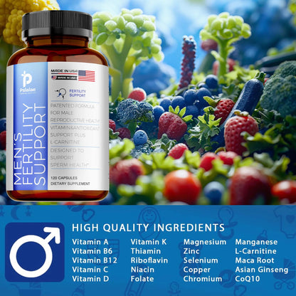 Men's Fertility Support, Ginseng, Multivitamins, Multiminerals, L-Carnitine, Maca, Niacin, Chromium - 120 Capsules