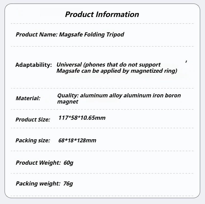 Aluminum For Magsafe Tripod Magnetic Phone Holder Universal Magnetic Phone Tripod Mount Foldable Camera Phone Tripod Stand