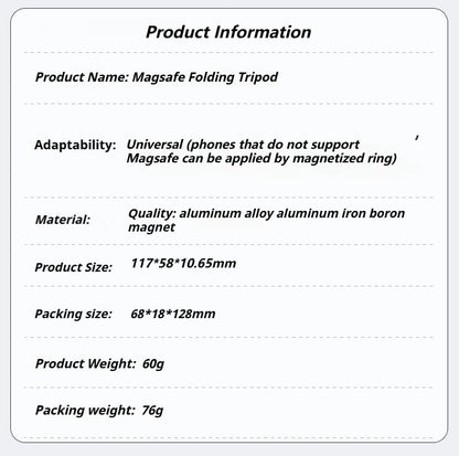Aluminum For Magsafe Tripod Magnetic Phone Holder Universal Magnetic Phone Tripod Mount Foldable Camera Phone Tripod Stand