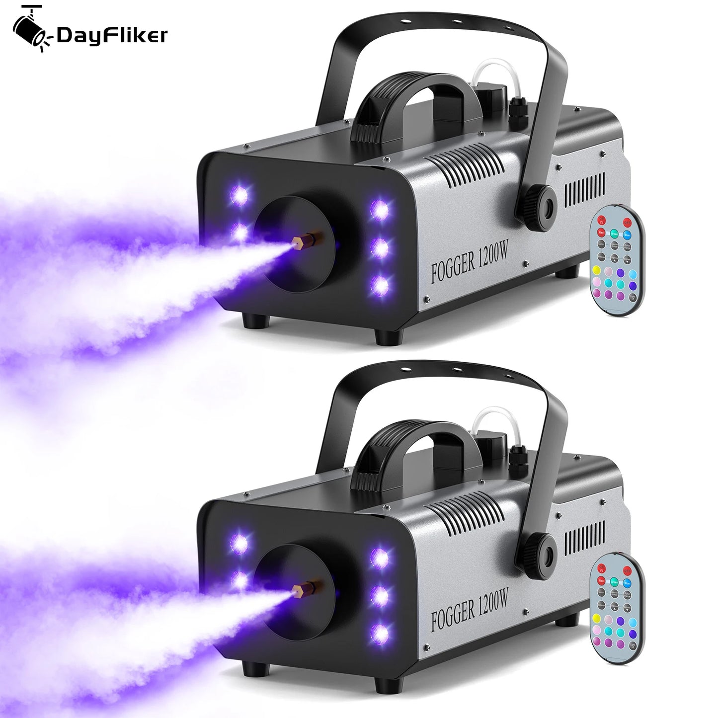 DayFlicker 2Pcs 1200W Fog Machine with RGB 6LEDs Lighting for Play Theater Professional Stage Home Entertainment Halloween Party