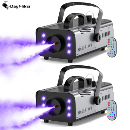 DayFlicker 2Pcs 1200W Fog Machine with RGB 6LEDs Lighting for Play Theater Professional Stage Home Entertainment Halloween Party