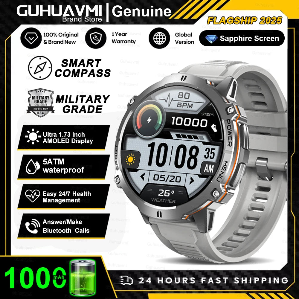T-Rex 3 Military Grade 1000mAh Battery Smart Watch 10ATM Waterproof GPS Compass Altimeter Call AMOLED Men Swim Sports Smartwatch