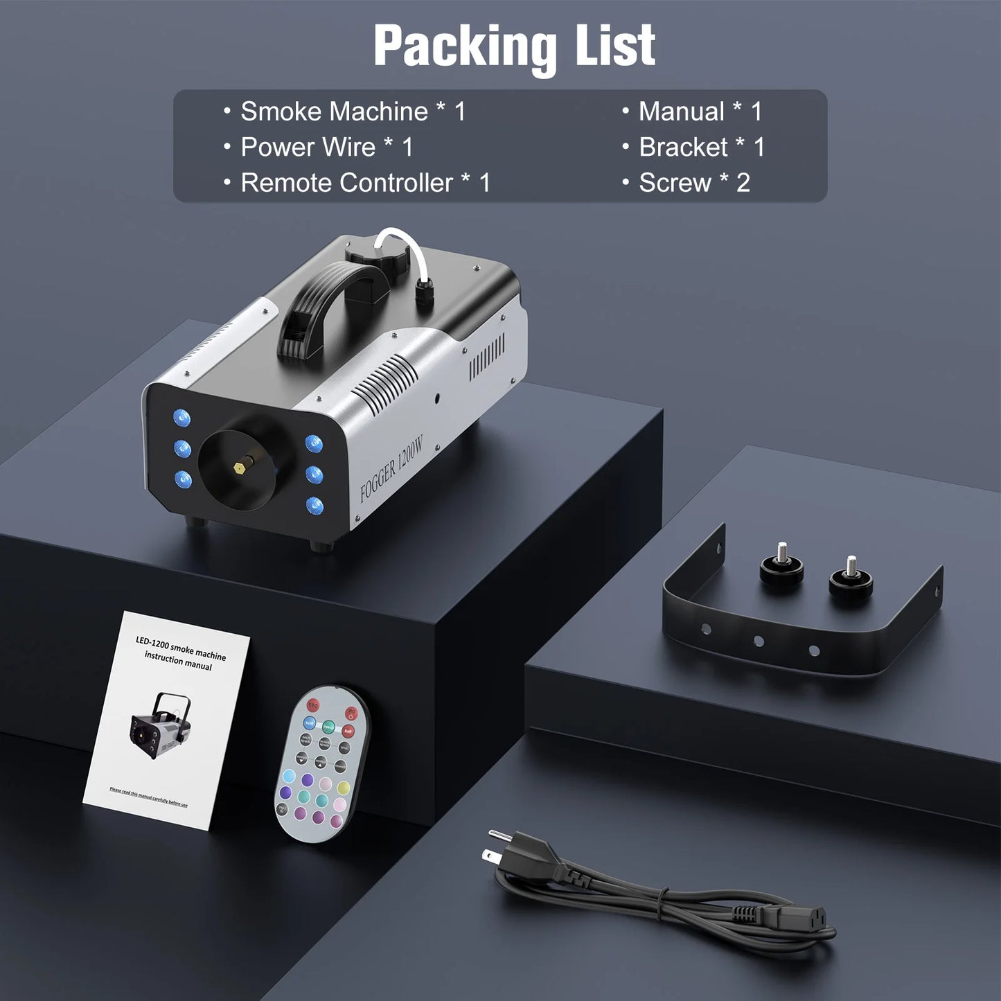 DayFlicker 2Pcs 1200W Fog Machine with RGB 6LEDs Lighting for Play Theater Professional Stage Home Entertainment Halloween Party