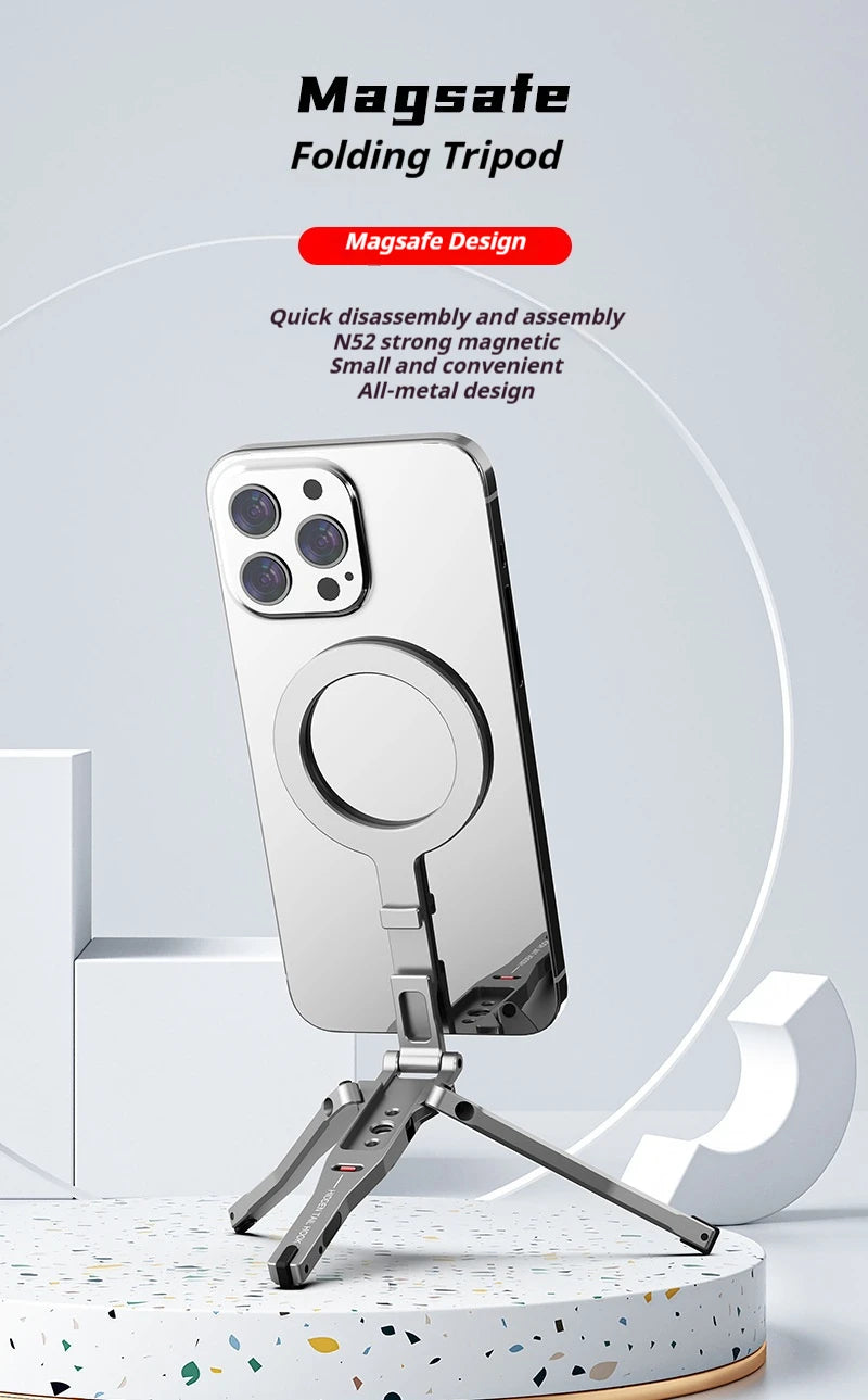 Aluminum For Magsafe Tripod Magnetic Phone Holder Universal Magnetic Phone Tripod Mount Foldable Camera Phone Tripod Stand