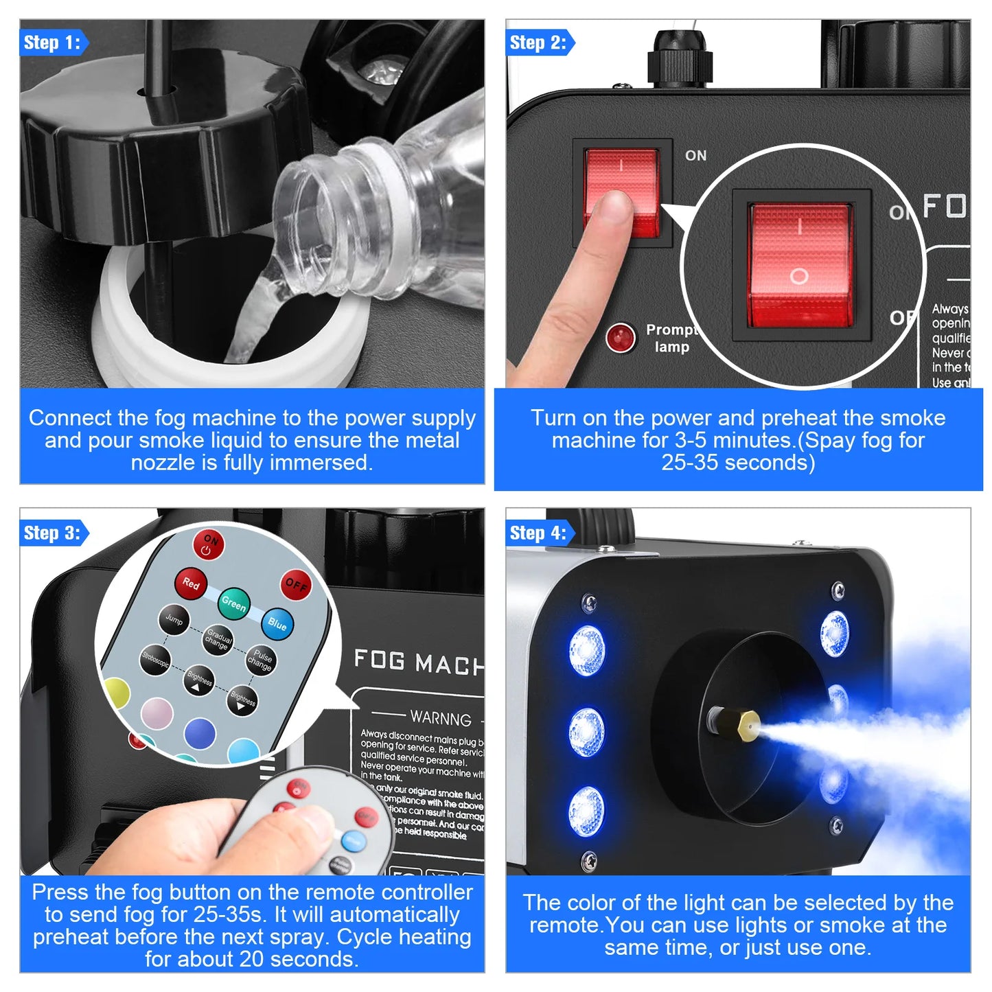 DayFlicker 2Pcs 1200W Fog Machine with RGB 6LEDs Lighting for Play Theater Professional Stage Home Entertainment Halloween Party