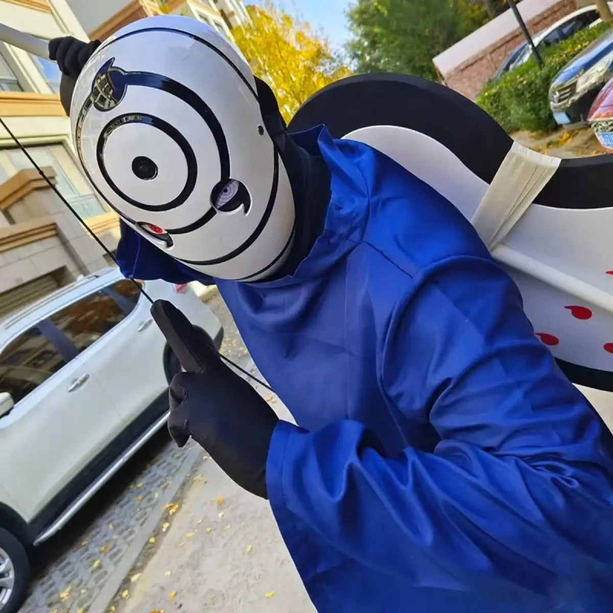 Akatsuki Tobi Uchiha Mask with LED Red Sharingan Eyes Glowing Full Face Cosplay Prop for Halloween Anime Convention Party