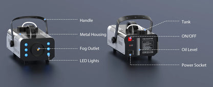 DayFlicker 2Pcs 1200W Fog Machine with RGB 6LEDs Lighting for Play Theater Professional Stage Home Entertainment Halloween Party