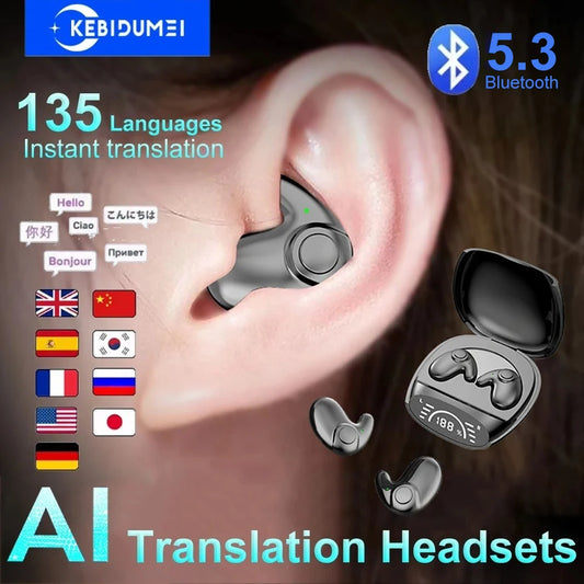 Bluetooth 5.3 AI Translation Earphones Support 135 Language Wireless Headphones Sleep Headsets HiFi Noise Reduction Earbuds