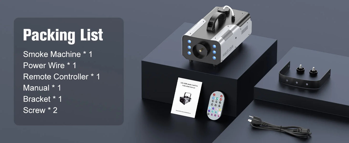 DayFlicker 2Pcs 1200W Fog Machine with RGB 6LEDs Lighting for Play Theater Professional Stage Home Entertainment Halloween Party