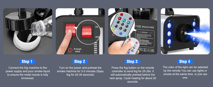 DayFlicker 2Pcs 1200W Fog Machine with RGB 6LEDs Lighting for Play Theater Professional Stage Home Entertainment Halloween Party