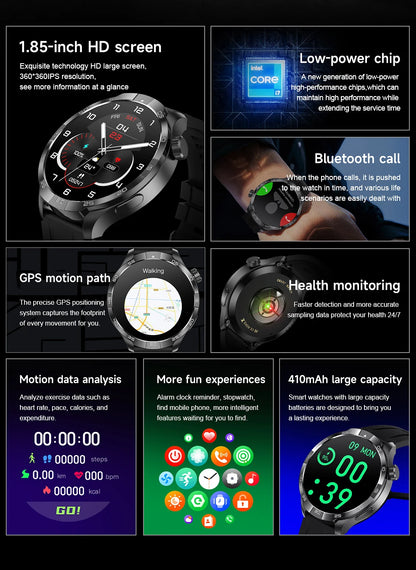 2025 New GT5 Pro GPS Sports Compass SmartWatch Men 1.85" AMOLED HD Screen NFC IP68 Waterproof Bluetooth Call Smartbracelet Woman