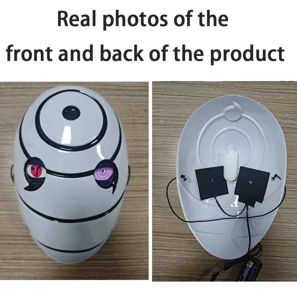 Akatsuki Tobi Uchiha Mask with LED Red Sharingan Eyes Glowing Full Face Cosplay Prop for Halloween Anime Convention Party