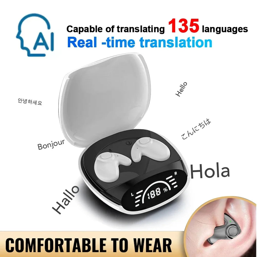 Bluetooth 5.3 AI Translation Earphones Support 135 Language Wireless Headphones Sleep Headsets HiFi Noise Reduction Earbuds