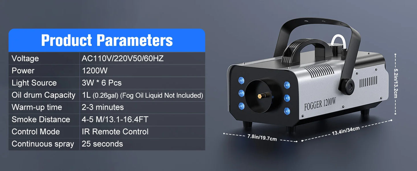 DayFlicker 2Pcs 1200W Fog Machine with RGB 6LEDs Lighting for Play Theater Professional Stage Home Entertainment Halloween Party