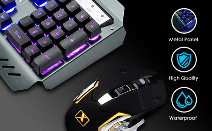 K680 Wireless Gaming Keyboard and Mouse Combo,Rainbow LED Backlit Keyboard with Rechargeable 3800mAh Battery Metal Panel