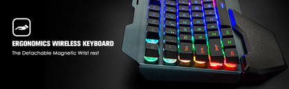 K680 Wireless Gaming Keyboard and Mouse Combo,Rainbow LED Backlit Keyboard with Rechargeable 3800mAh Battery Metal Panel